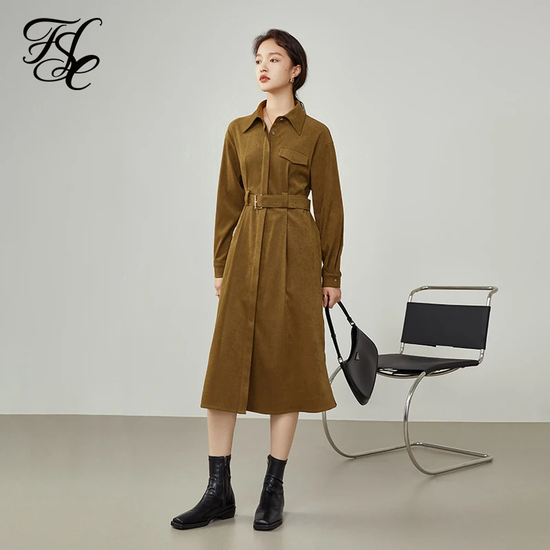 

Женское платье-рубашка fansilзанен, длинное стеганое платье-трапеция кофейного цвета в стиле ретро, с поясом, на зиму