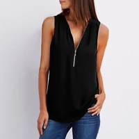 female casual summer top shirt ladies v neck zipper loose tee tops womens solid zip up top vestidos mujer verano blouse