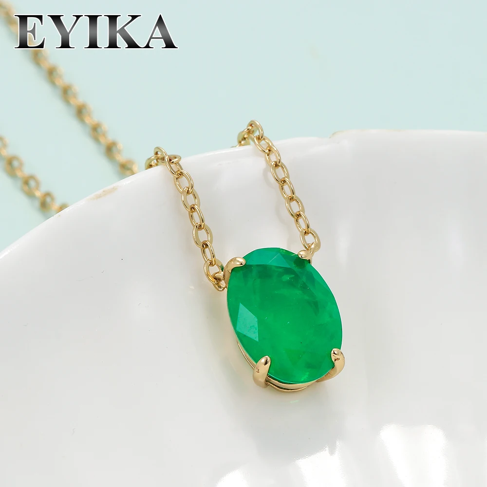 

EYIKA Vintage Gold Plated Simulated Emerald Gemstone Oval Pendant Necklace For Women Charms Fusion Crystal Wedding Party Jewelry