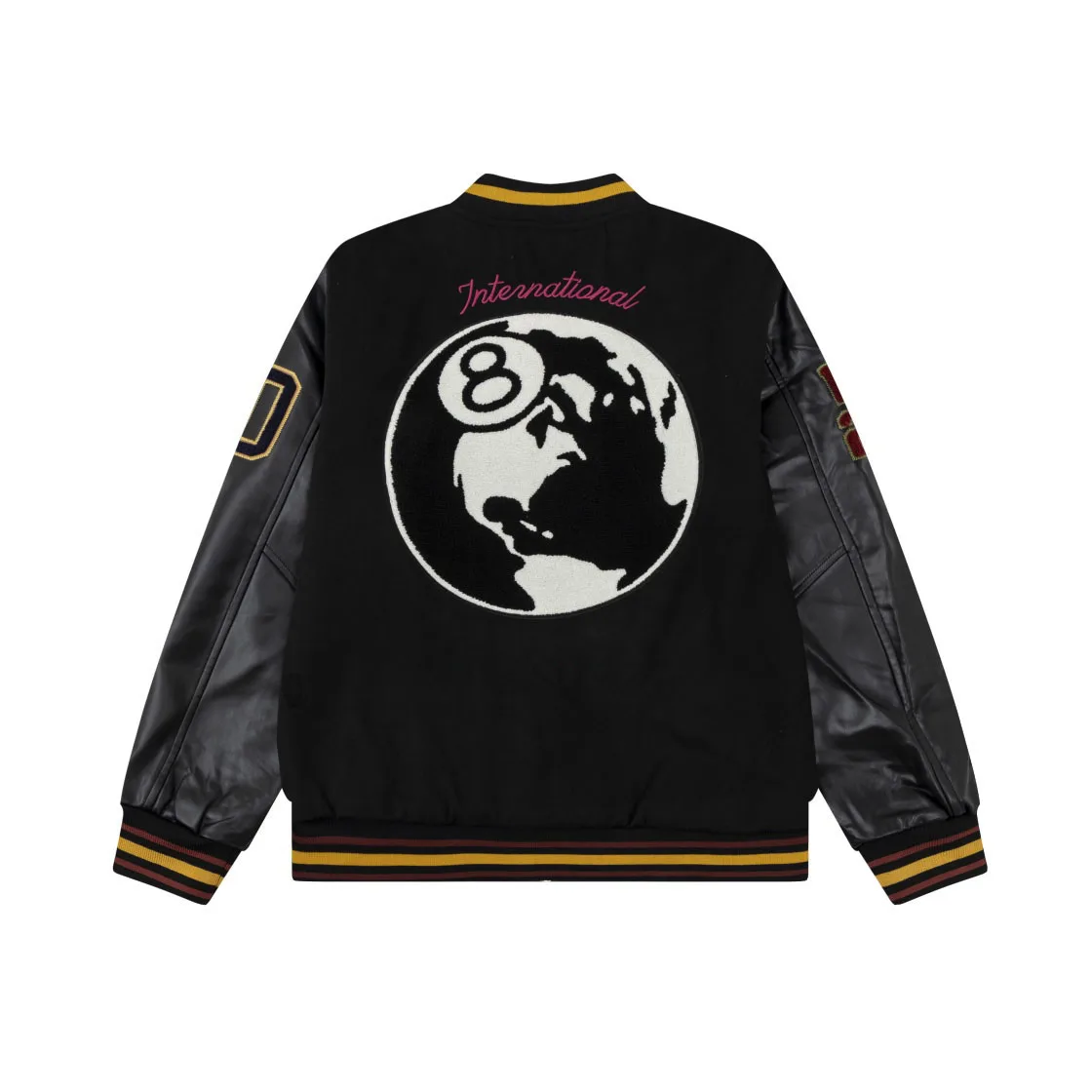 

Fall/Winter 2023 New Men's High Quality Co-branded Black Eight Flocked Leather Sleeve Baseball Uniform High Street Bomber Jacket