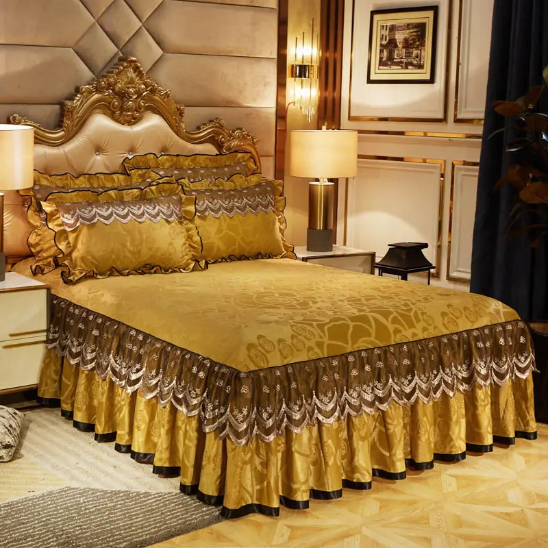 

3 Pcs Bedding Set Luxury Soft Bed Spreads Heightened Bed Skirt Adjustable Linen Sheets Queen King Size Cover with Pillowcases