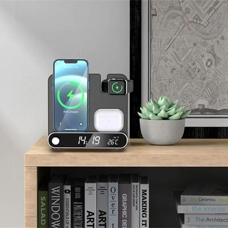 3-in-1 15W Foldable Holder Multifunctional Desktop Mobile Phone Watch Black Stand Two-way Magnetic Suction Fast Wireless Charger