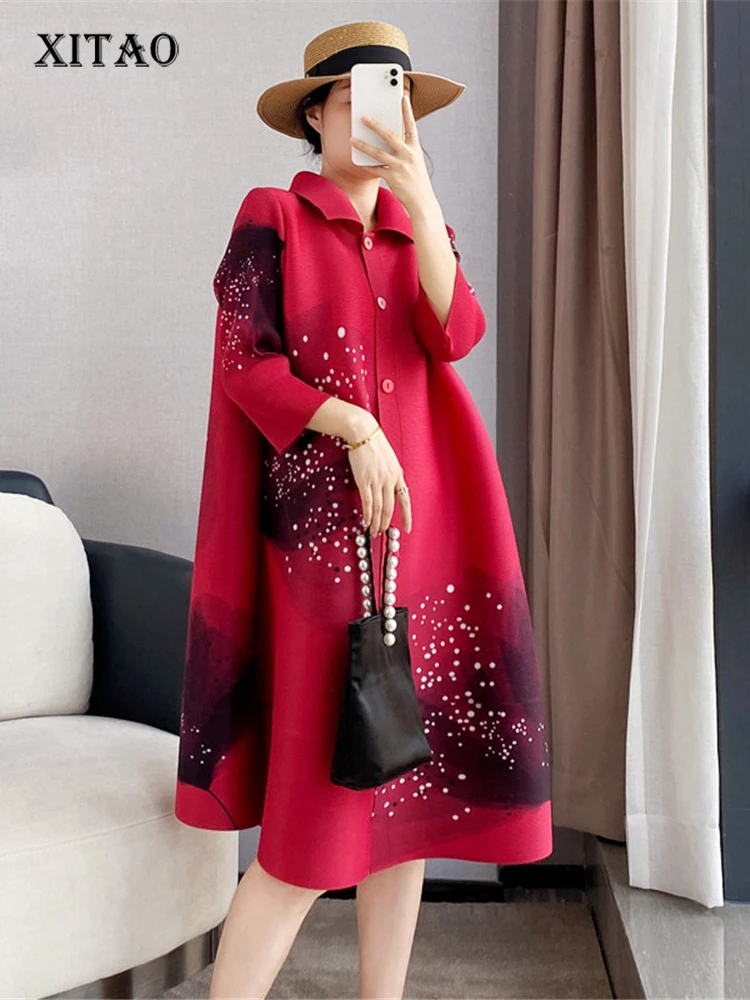 

XITAO Women Print Pattern Dress Fashion Goddess Fan Minority Small Fresh Split 2022 Summer Minority Loose Dress WLD7099