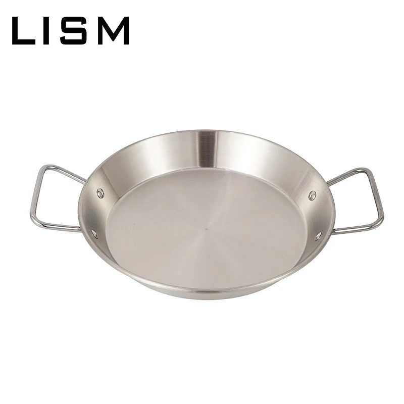 

Outdoor Camping Frying Pan Portable Stainless Steel Nonstick Frypan Backpacking Picnic Cooking Pan Food Plate with Double Handle