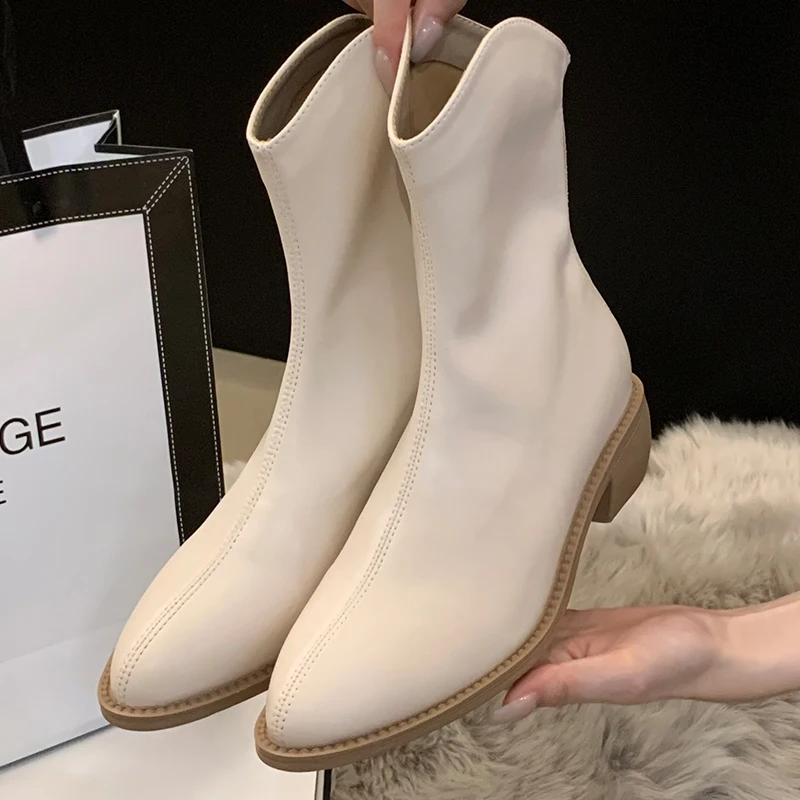 

Luxury Ladies Ankle Boots Shoes Outdoor Female Low Heel Footwear Fashion Zippers Elastic Women Chelsea Boots Shoes