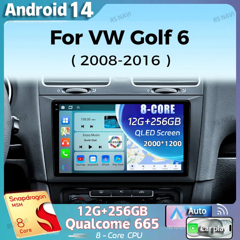 Android 14 для Volkswagen VW Golf 6 MK6 GTI R 2008-2012 2K QLED Стерео Автомобильный Радио Мультимедийный