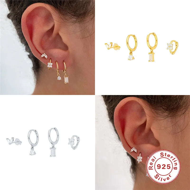 

Gold Plated Clip Hoop Earrings for Women CZ Zircon Ear Cuff Women's Earrings Set Dangle Stud Earrings Fashion Party Jewelry