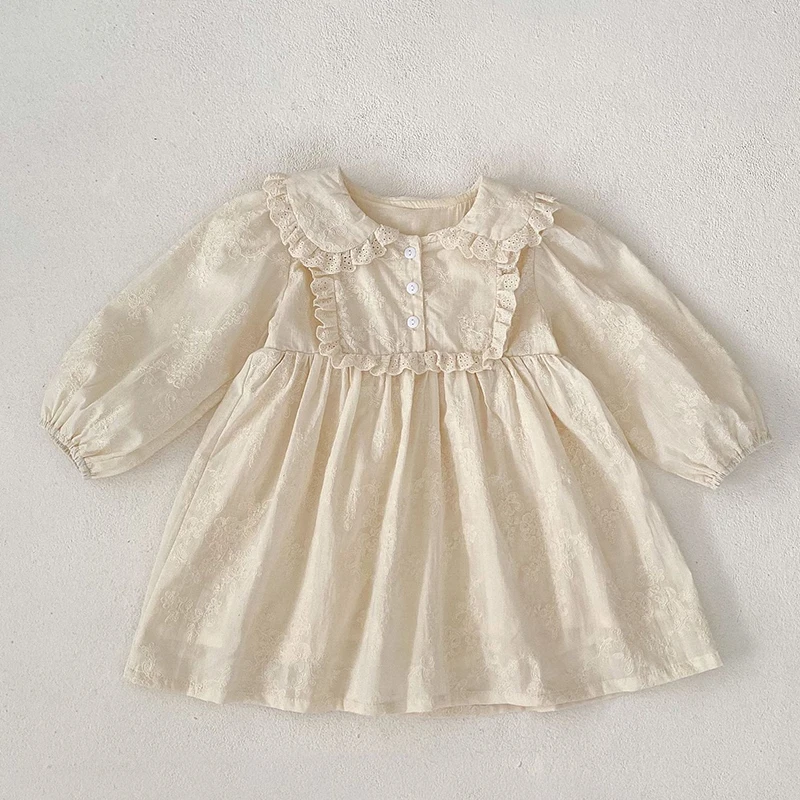 Новинка 2024 осеннее платье для девочки 2-6 лет детское хлопковое однотонное с