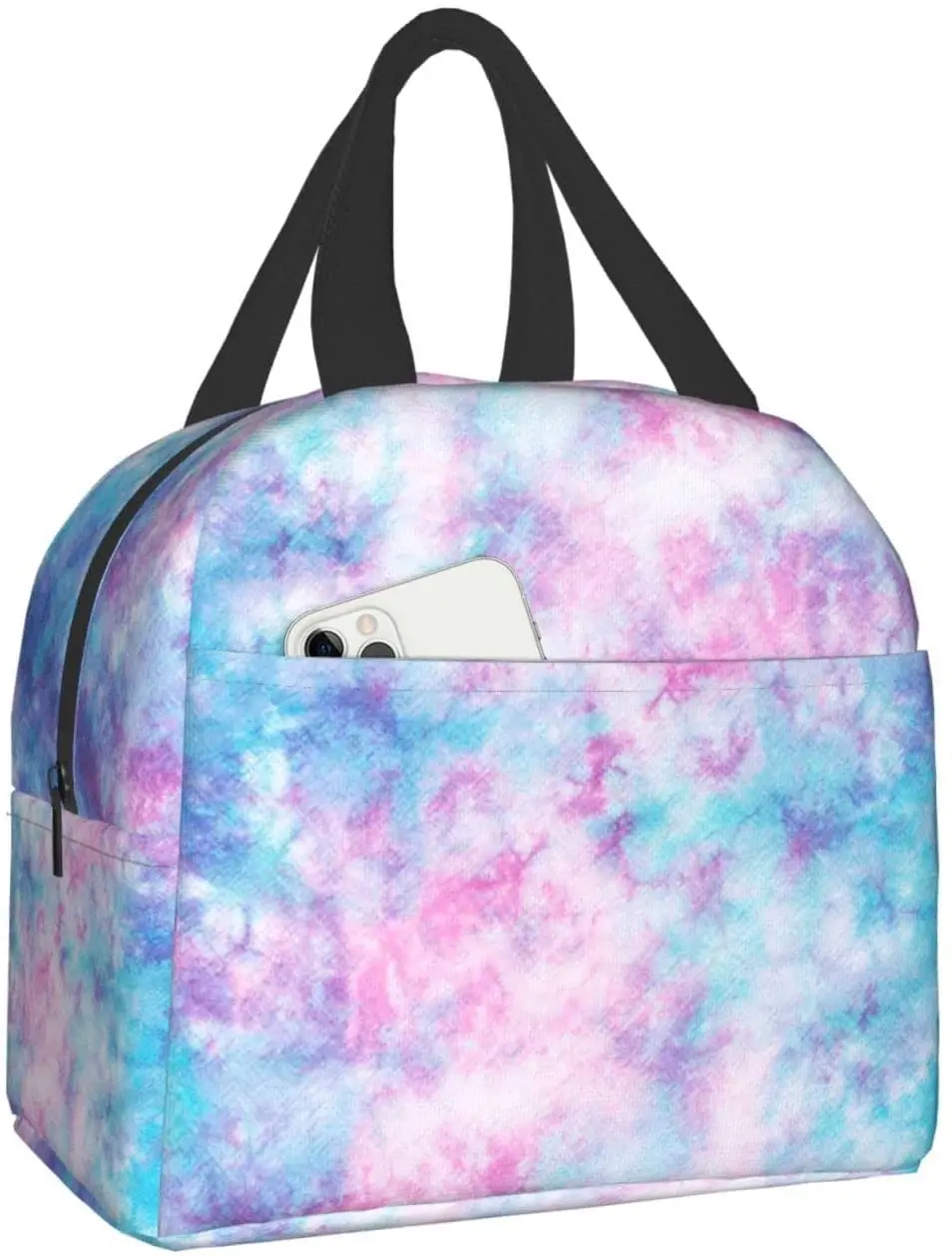 

Женская Термосумка для ланча Tie Dye, изолированная Термосумка синего и розового цвета с передним карманом для работы, походов, пикника