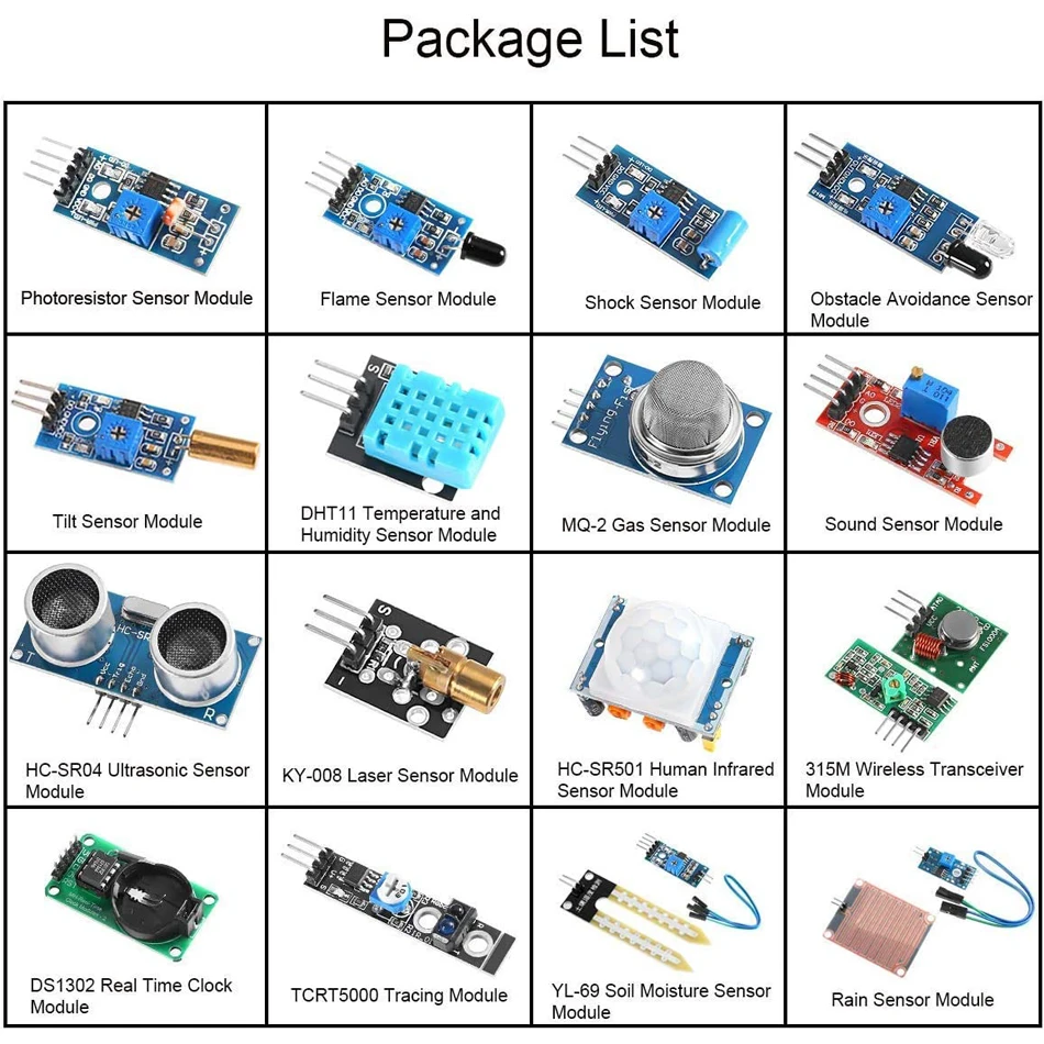 

Стартовый набор для Arduino UNO R3 Mega2560 Mega328 Nano Raspberry Pi 3 2, комплект модулей датчиков 16 в 1, Model B K62