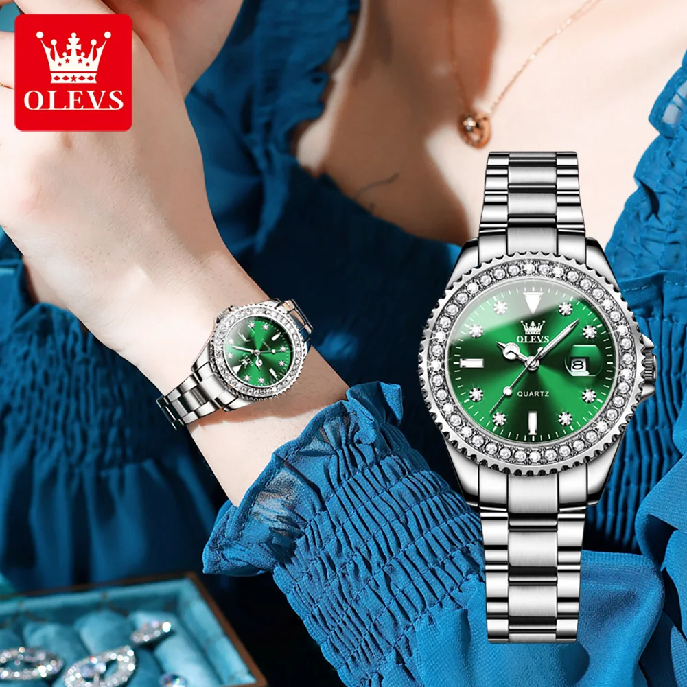 OLEVS 9945 Quartz Diamond-encrusted Luxury  Watches for Women Waterproof Fashion Stainless Steel Strap Women Wristwatch Luminous enlarge