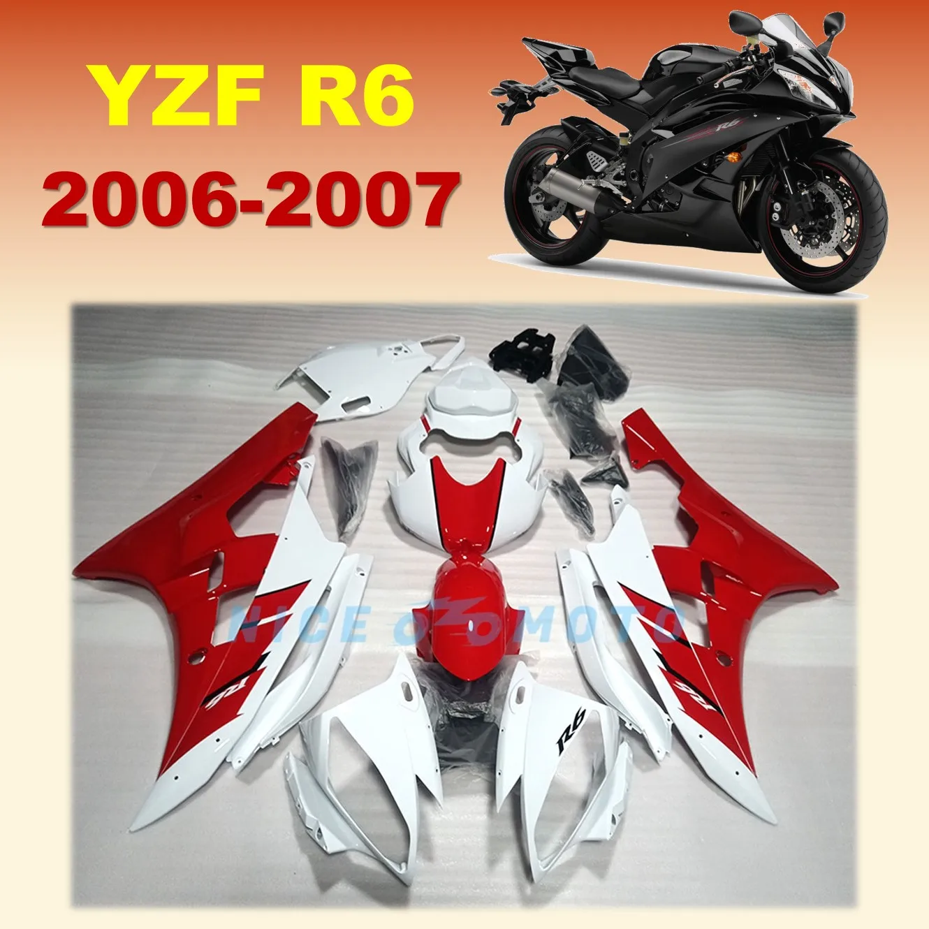 Подходит для Yamaha YZFR6 YZF-R6 2006 2007 YZF R6 06 07 красный белый превосходные Обтекатели