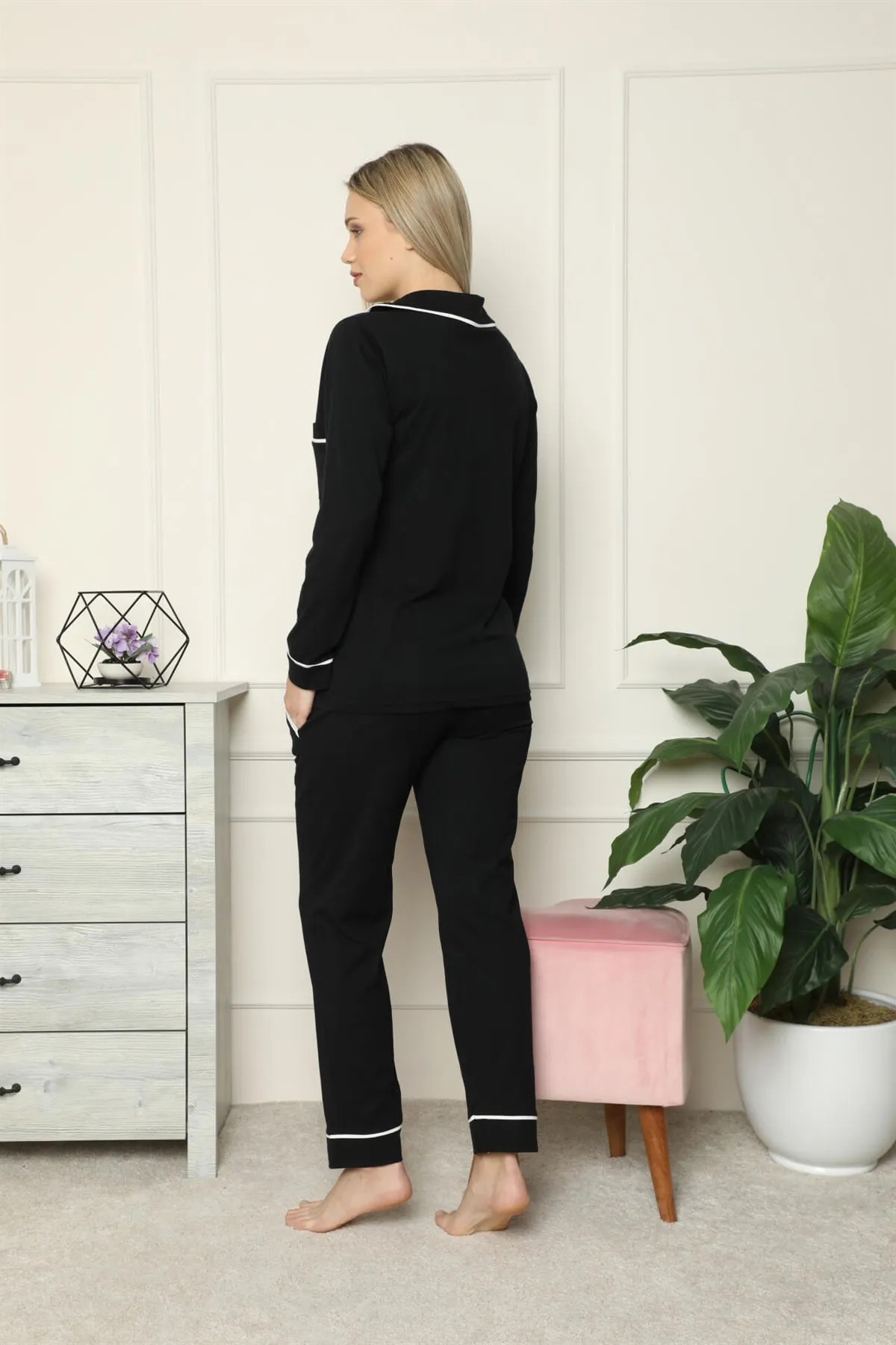 

Fashion Cartoon Women 'S 100 Cotton Combed Cotton Front Button Long Sleeve Pajamas Suit 2717