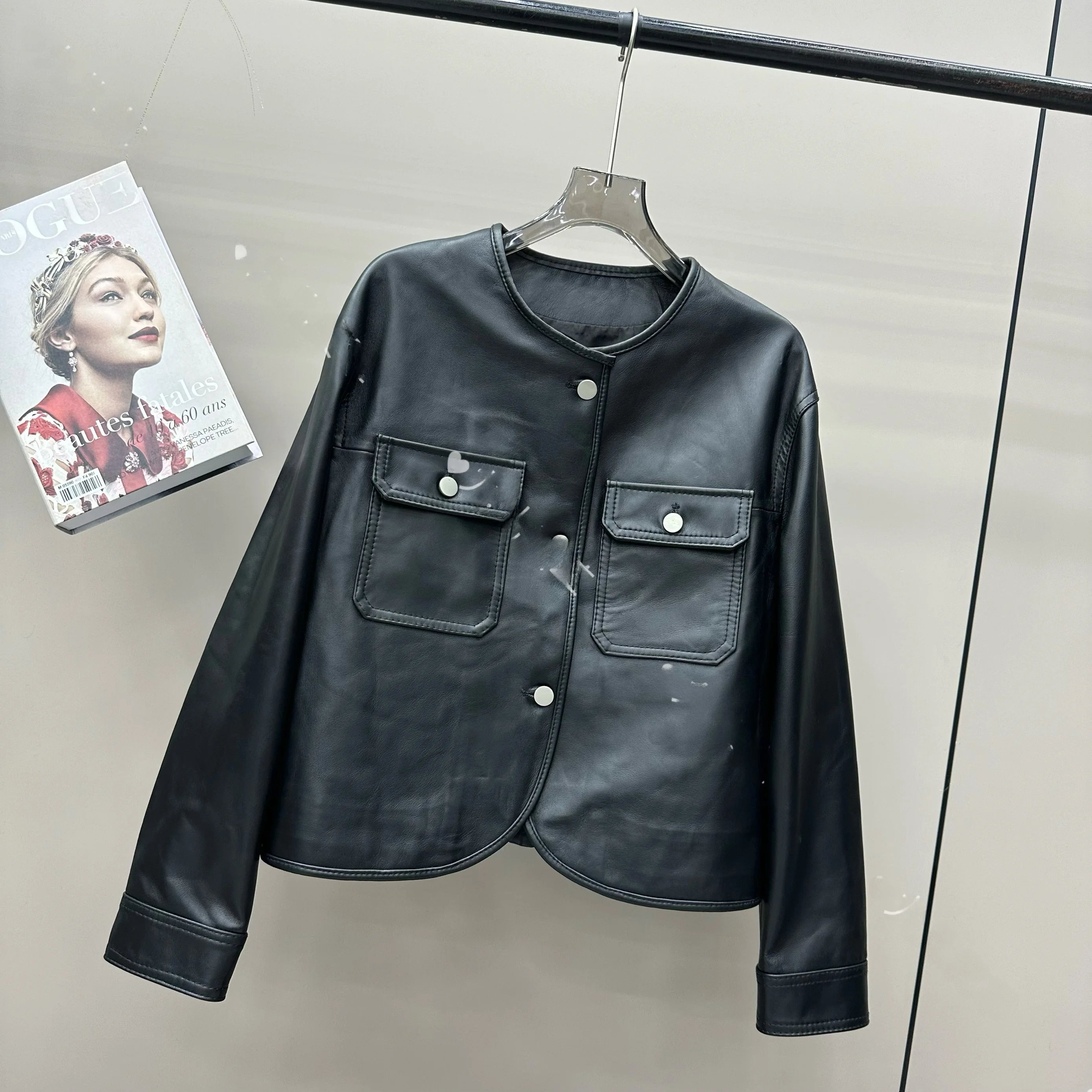 Осень 2024 новое женское пальто из натуральной кожи свободное утягивающее