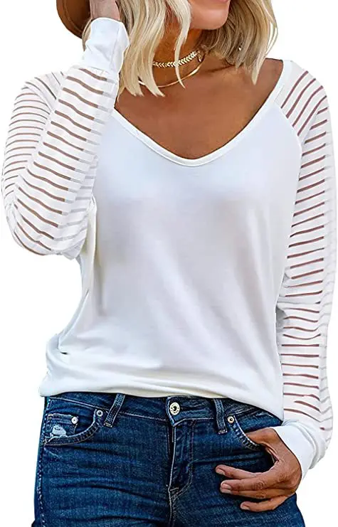 

Autumn and Winter New Women's Splice Long Sleeve Top Stripe Casual Loose Shirt Tee Female Lady Fashion Tops Clothing