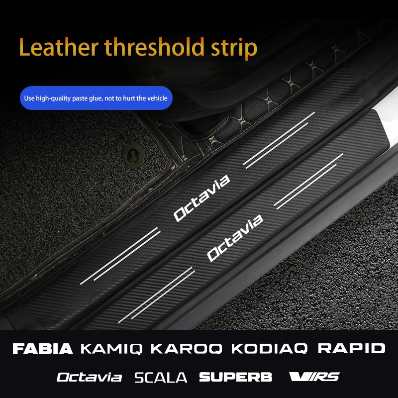 

4pcs Car Door Sill Protector Stickers For Skoda Vrs Fabia Kamiq Karoq Kodiaq Rapid Octavia Scala Superb Tuning Accessories