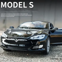 diecast 132 tesla model s alloy car model metal toy vehicles for children sound light collection mini car toy kid gift model 3