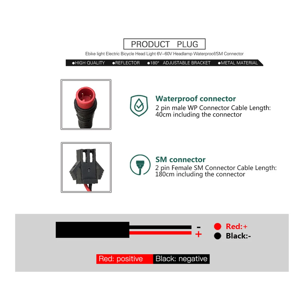 

12V~72V Electric Bike Headlight Ebike LED Front Light E-Bike SM/Waterproof Lamp Adjustable Night Safety LED Warning Rear Lamp
