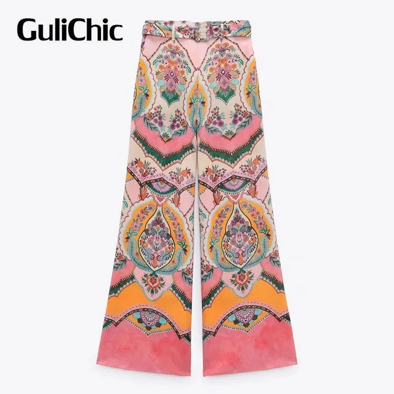 

5.13 GuliChic Women Fashion Chic Print High Waist Casual Wide Leg Pants