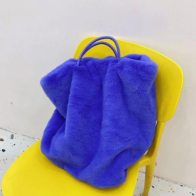 

Модные зимние женские Мягкие плюшевые сумки на плечо, большая женская сумка-тоут из искусственного меха, сумочки, однотонная женская сумка ...