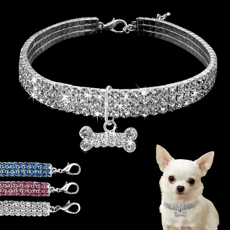 

Bling Rhinestone Dog Collar Crystal Puppy Chihuahua Pet Dog Collars Leash For Small Medium Dogs Mascotas Accessories S M L Pink