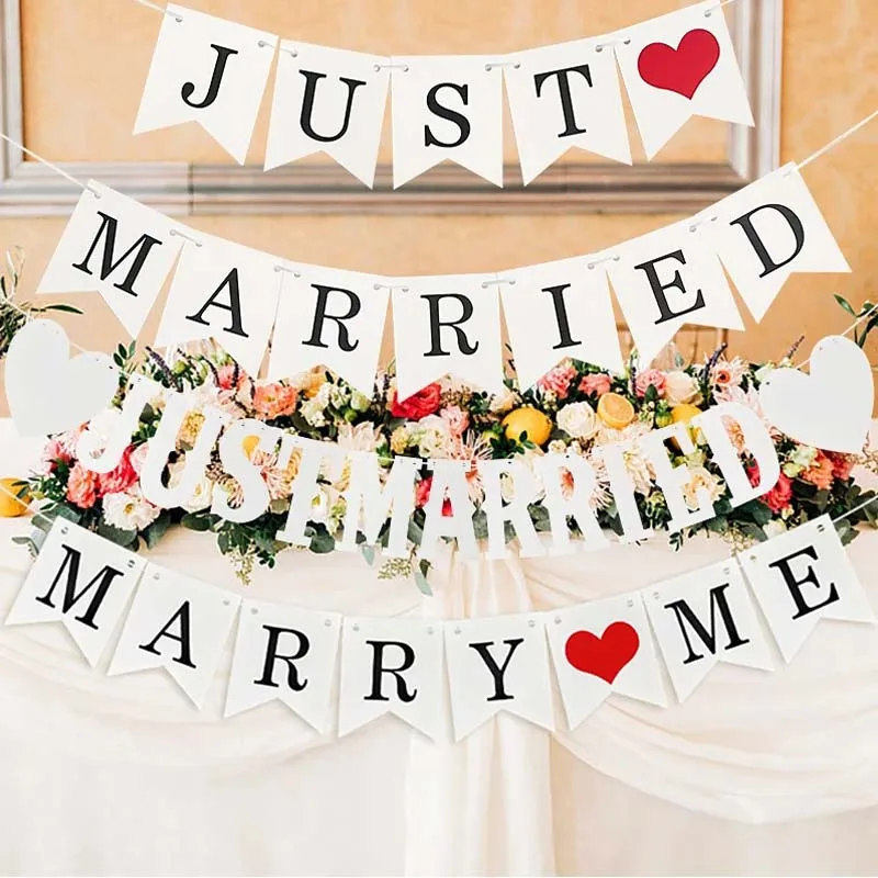 

Just Married Vintage Paper Garland Marry Me Letter Banner Flag Wedding Photo Props Bunting For Bridal Shower Party Chair Decor