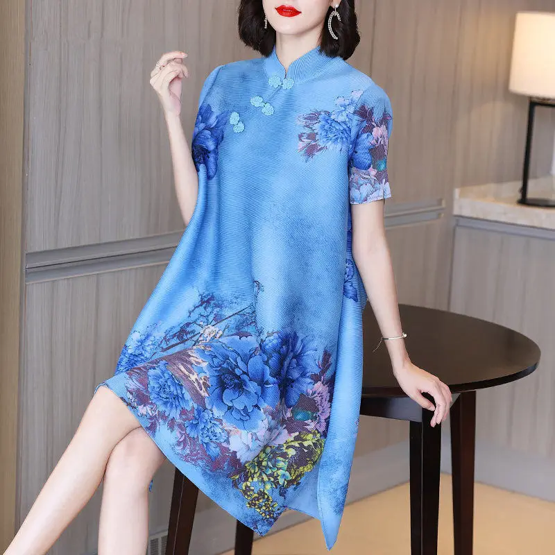 

Summer dress Western style improved cheongsam dress new short-sleeved retro Chinese style print age-reducing women clothing