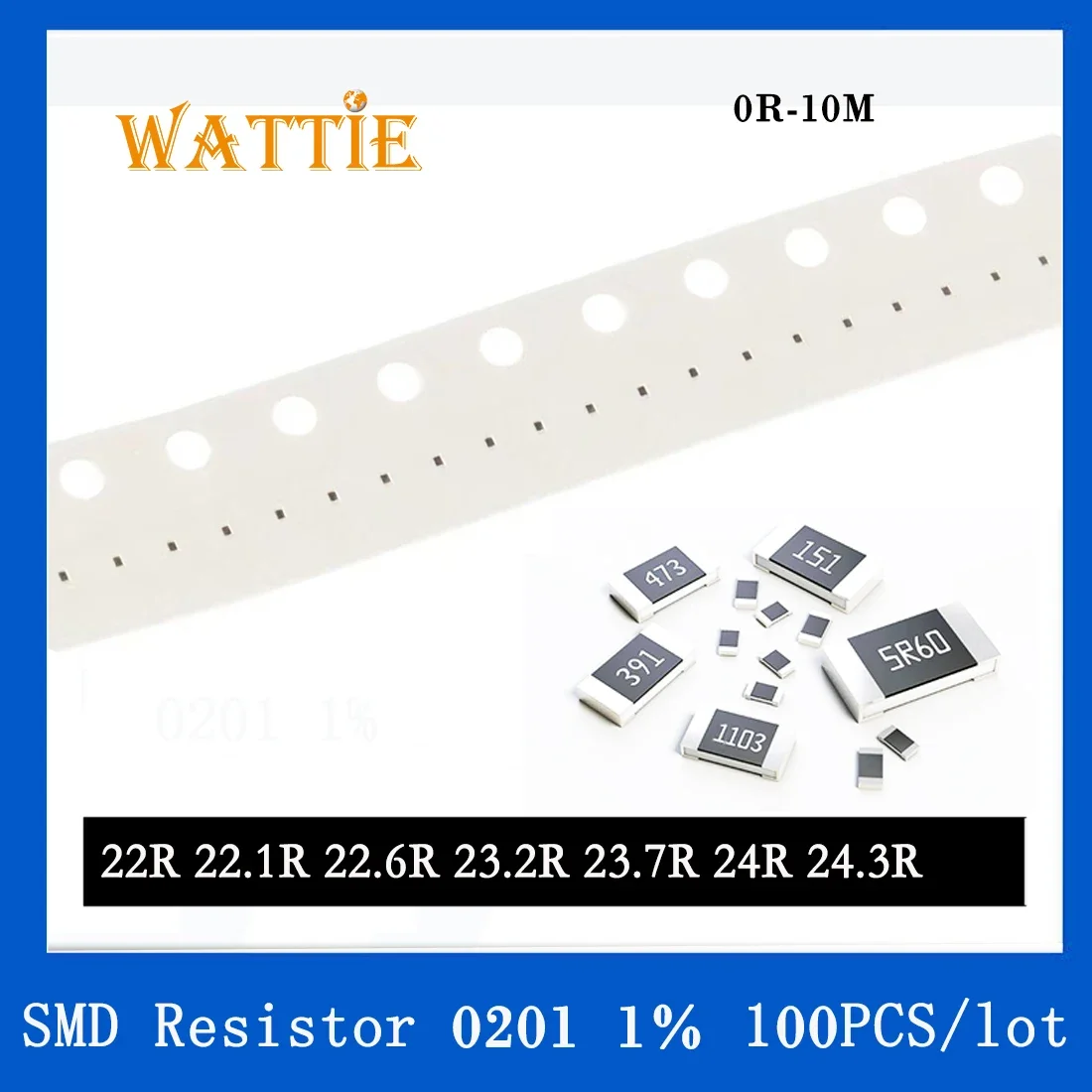 Резистор SMD 0201 1% 22R 22 1R 6R 23 2R 7R 24R 24 3R 100 шт./лот чип-резисторы 1/20 Вт 0 6 мм * 3