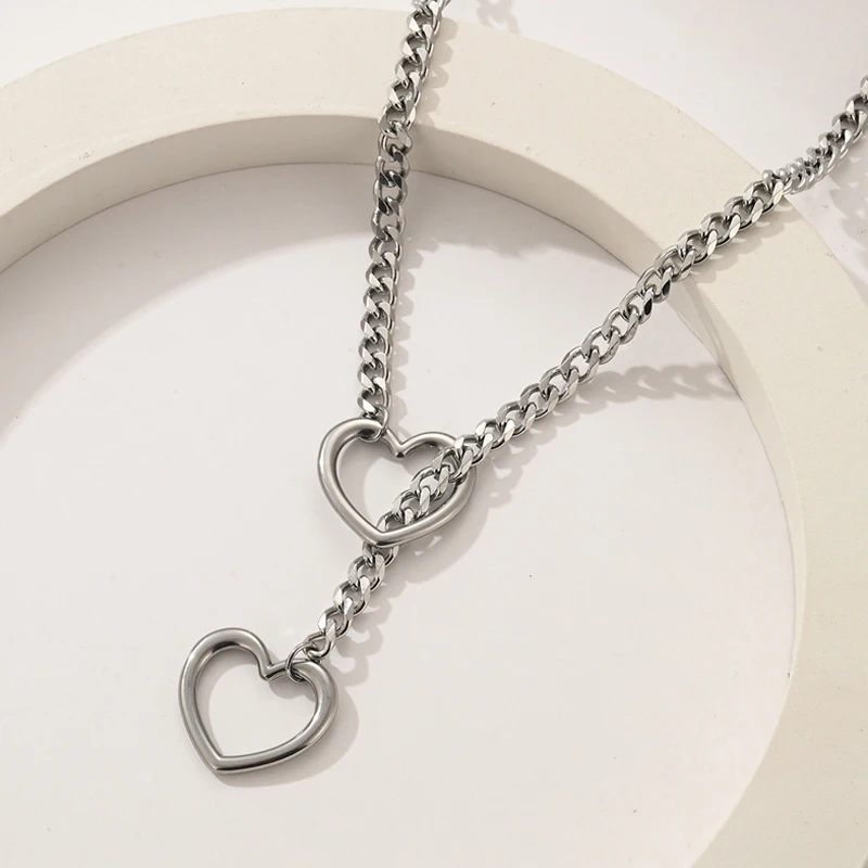 Женское длинное ожерелье с кольцом-сердечком и ключом