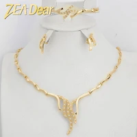 zeadear romantic jewelry set popular zircon gold planted for women earrings necklace bracelet daily wear gifts anniversary