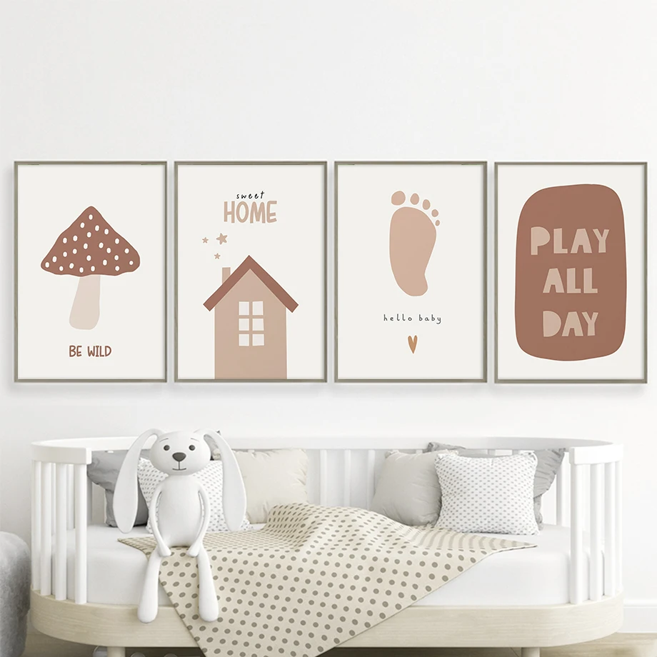 Постеры в стиле бохо с изображением детских ног и грибов You Are Love Play