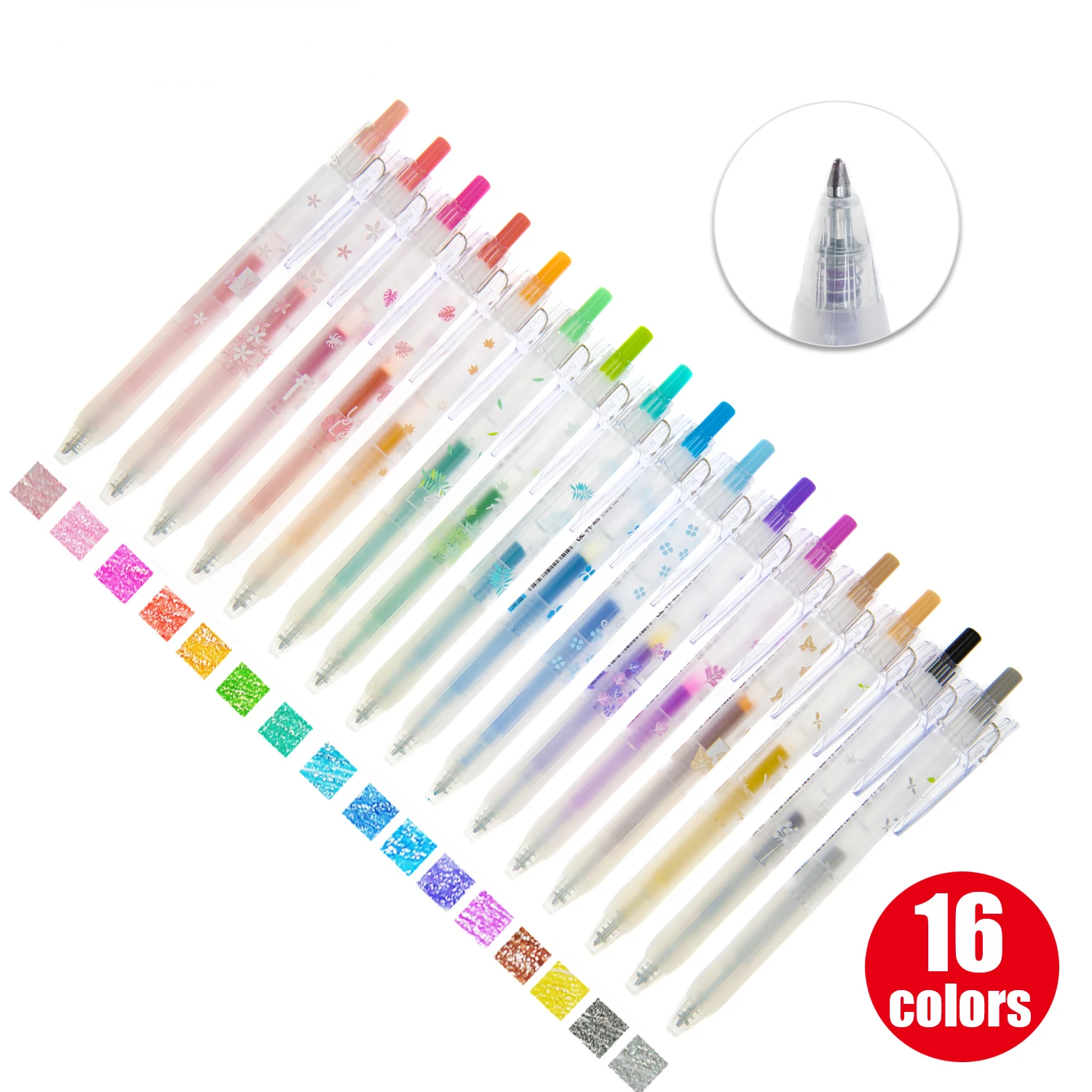 

16 Juice Retractable Glitter Gel Pen 0.7mm Metallic Color Pen Set for Journaling Doodling Painting Drawing Japanese Kawaii Style