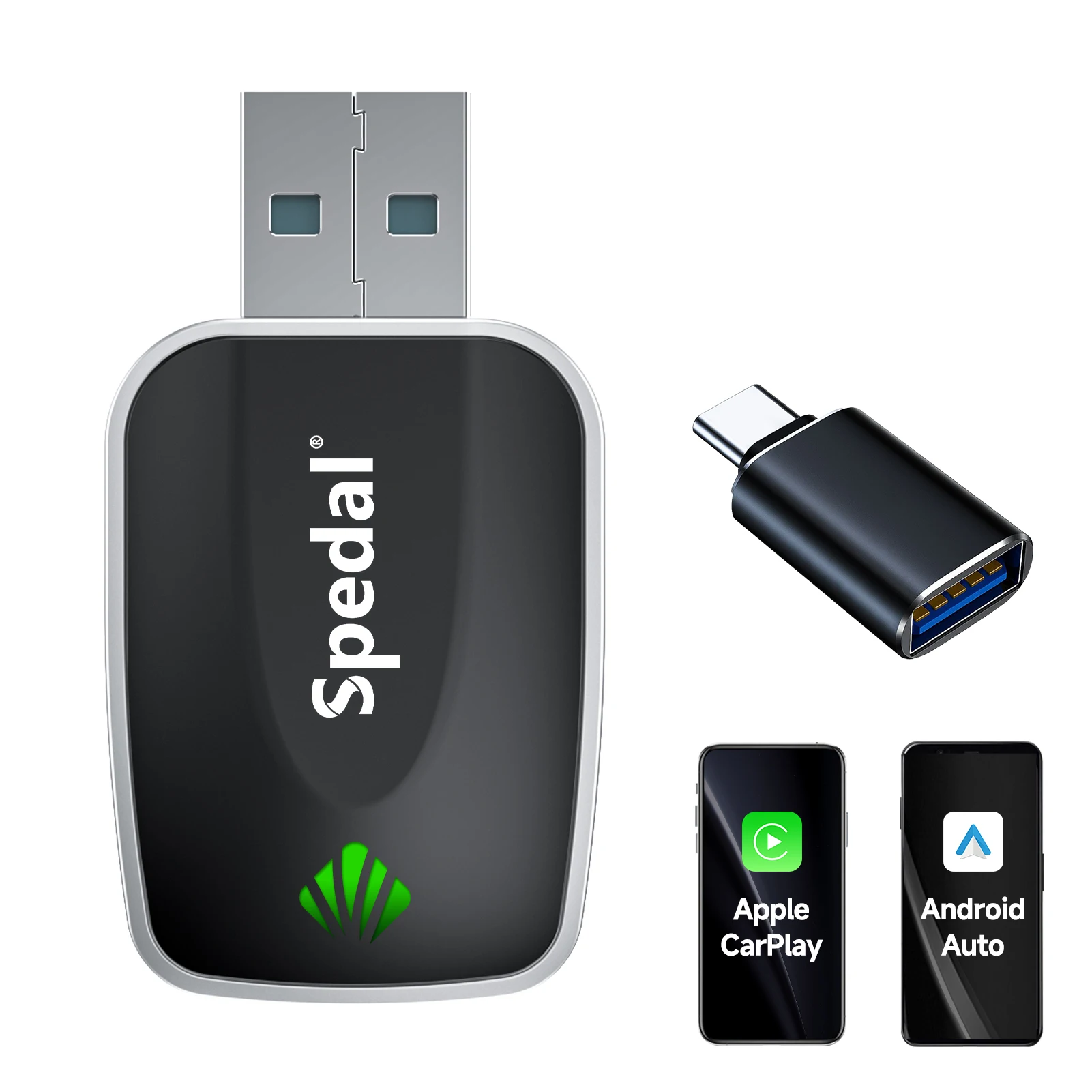 

2 в 1 проводной-беспроводной адаптер CarPlay Plug & Plug с автоматическим подключением преобразует для проводных автомобилей, совместимый с iPhone и Android - ЧЕРНЫЙ