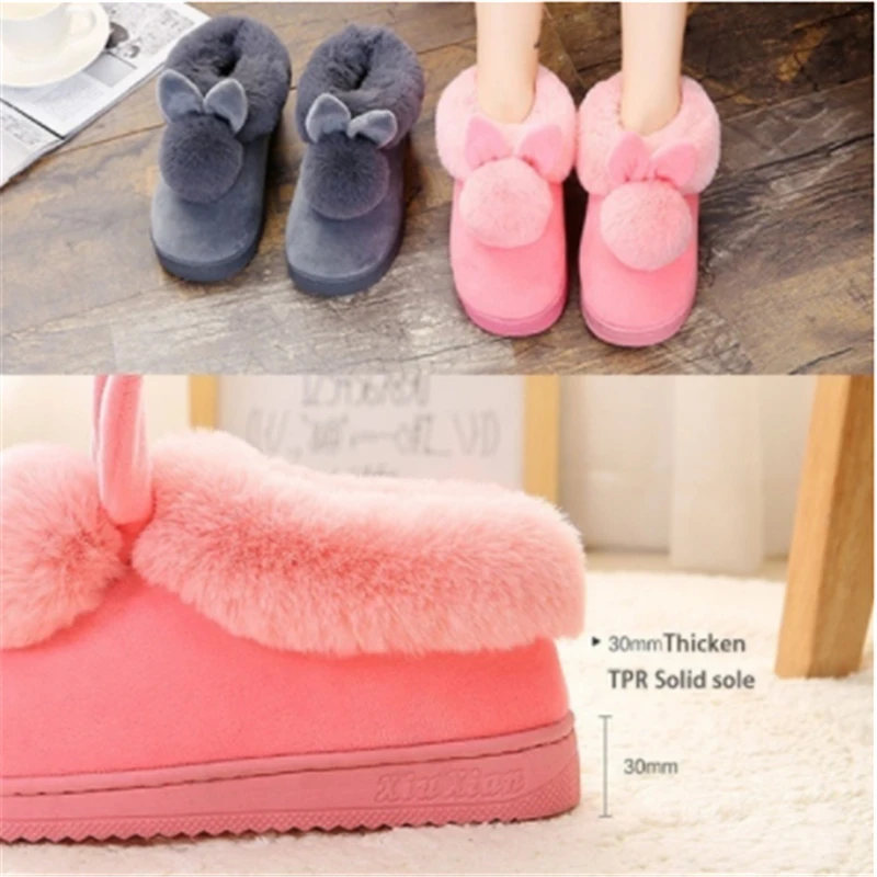 

2020 New Fashion Autumn Winter Cotton Slippers Rabbit Ear Home Indoor Slippers Winter Warm Shoes Womens Cute Plus Plush Slippers