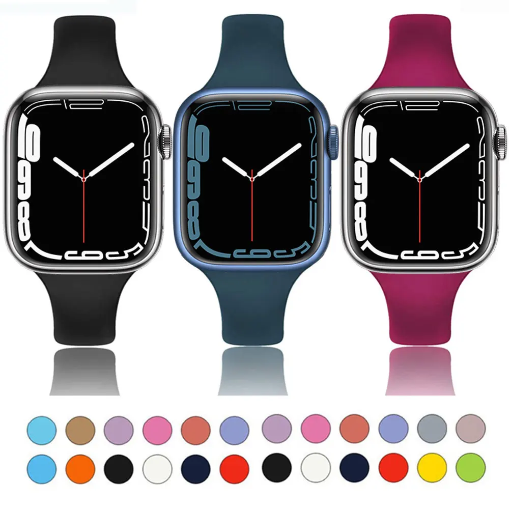 

Ремешок силиконовый для Apple Watch 7 Band 38 мм 42 мм 40 мм 44 мм, тонкий браслет для смарт-часов iwatch Series 6 SE 5 4 3 7 41 мм 45 мм