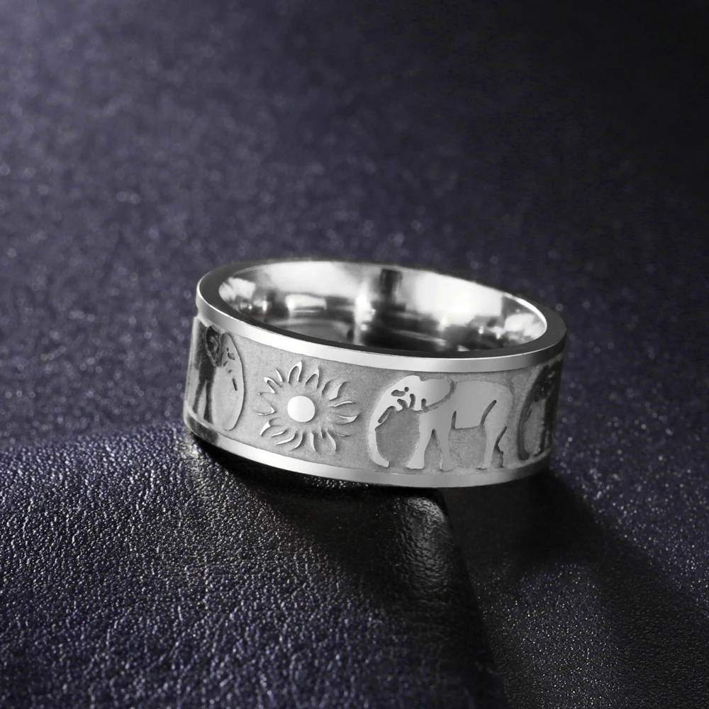 

COOLTIME Animal Elephant Sun Rings Woman stainless steel Auspicious Aesthetic Rings Jewlery Gift 2023 New In
