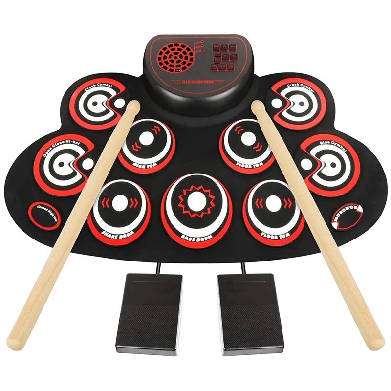 

Electronic Drum Set - Practice Drum Pad Roll Up Potable Drum Kit With Headphone Jack Built-In Speaker Drum Sticks