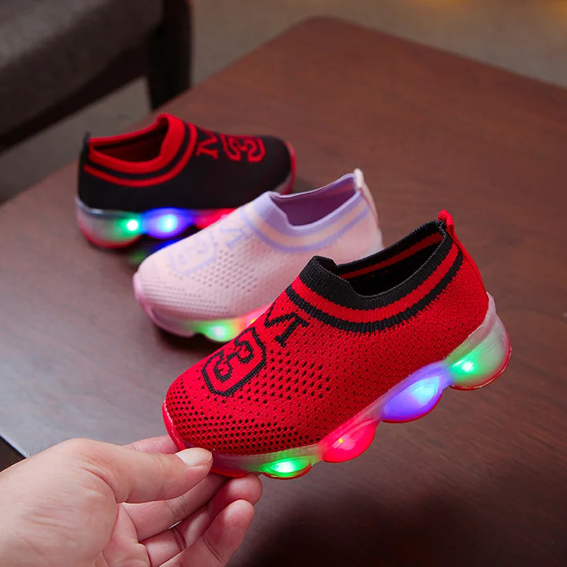 Mesh Comfortable LED Lighted Infant Tennis Fashion Breathable Slip On Girls Shoes Weightlight Baby Casual Shoes Sneakers