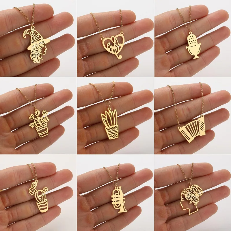 

Stainless Steel Music Note Clef Heart Charm Necklaces Scissors Headphone Shape Pendant Necklace Women Men Chain Collar Jewelry