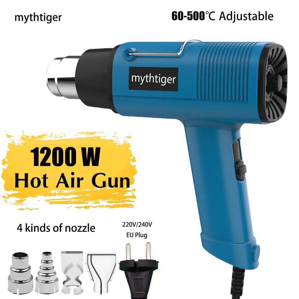 

Heat Gun 1200W Industrial Hair dryer Hot Air Gun with 2 Temperature Modes Thermal blower for Stripping Paints Soldering Wrapping