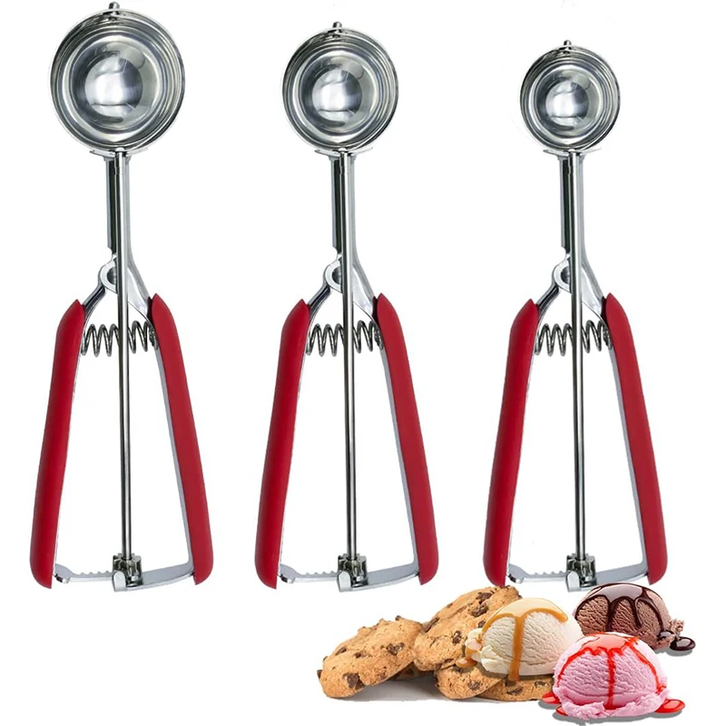 

3pcs/set Ice Cream Scoop Stainless Steel Anti-freeze Rubber Handle Cookie Scoop Durable And Effortless Ice Cream Yogurt Sundaes