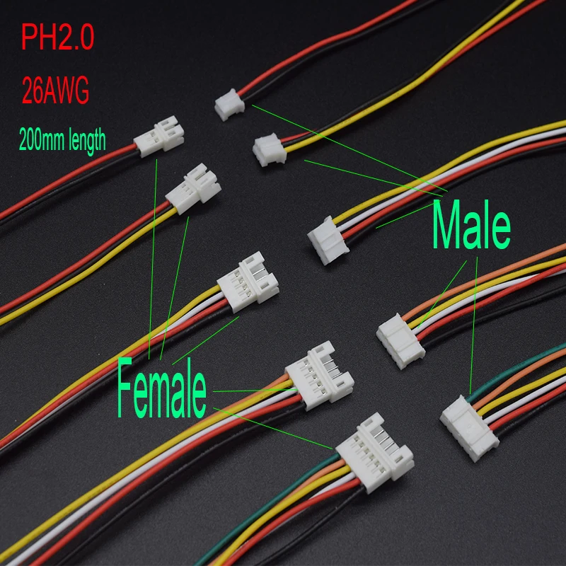 

10 шт. микро JST PH 2,0 штекерные разъемы с проводными кабелями 2P 3P 4P 5P 6 контактов 200 мм
