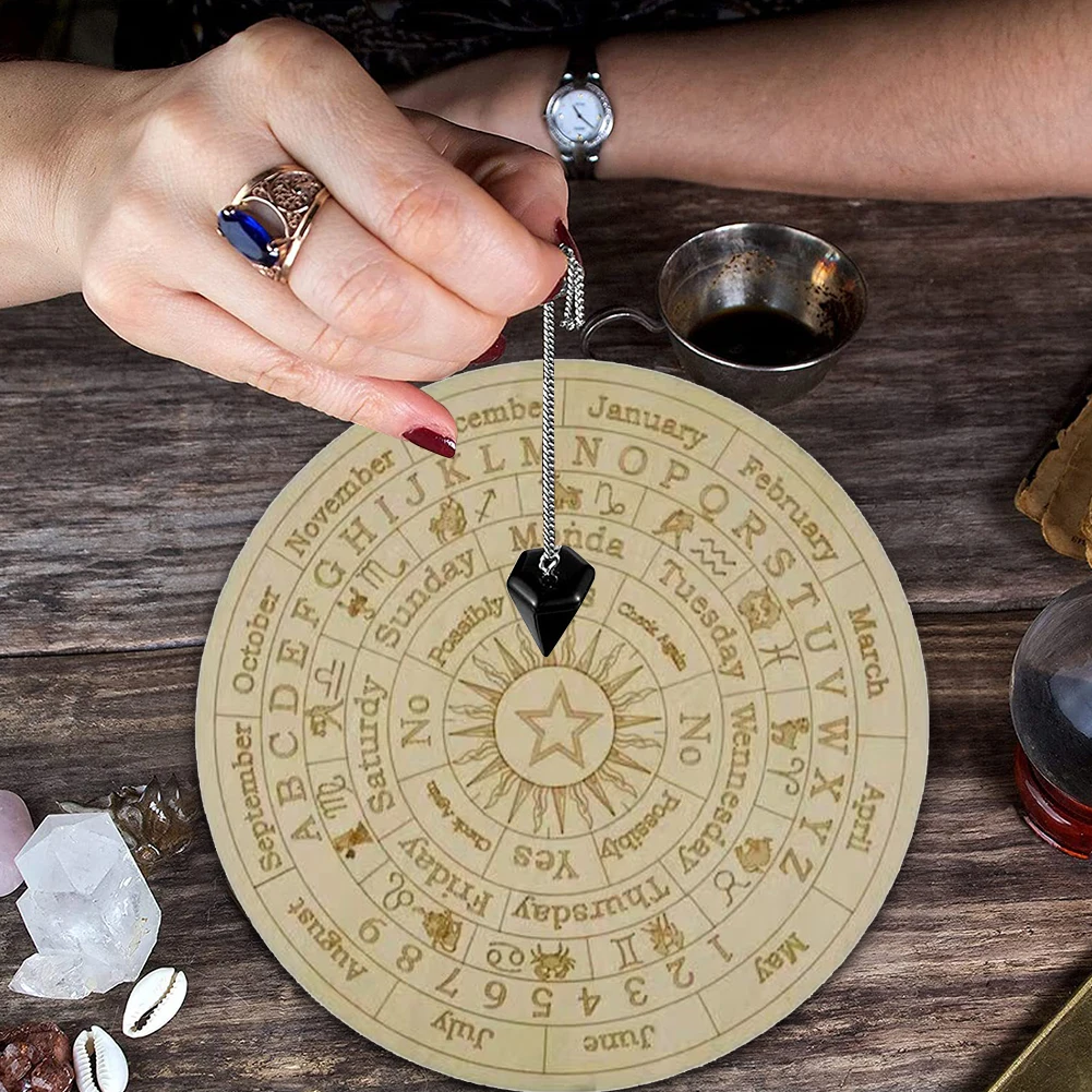 

Wooden Pendulum Board with Moon Star Divination Energy Carven Plate Healing Meditation Board Ornaments Metaphysical Altar
