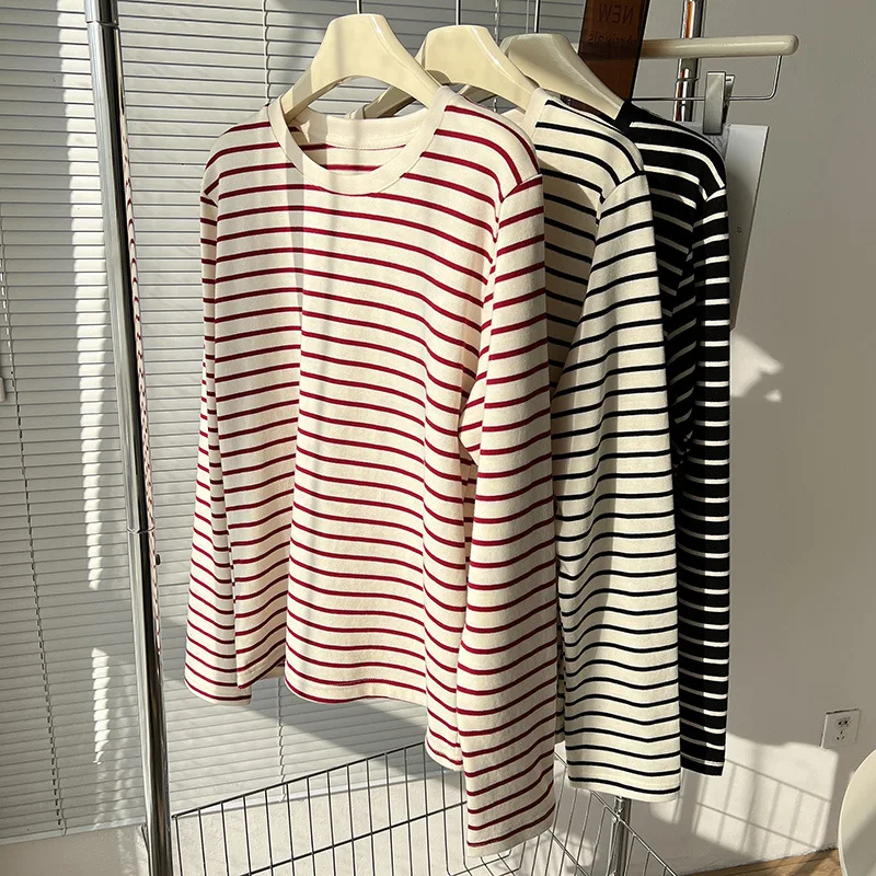Новинка 2024 женские весенние полосатые футболки с круглым вырезом и длинным