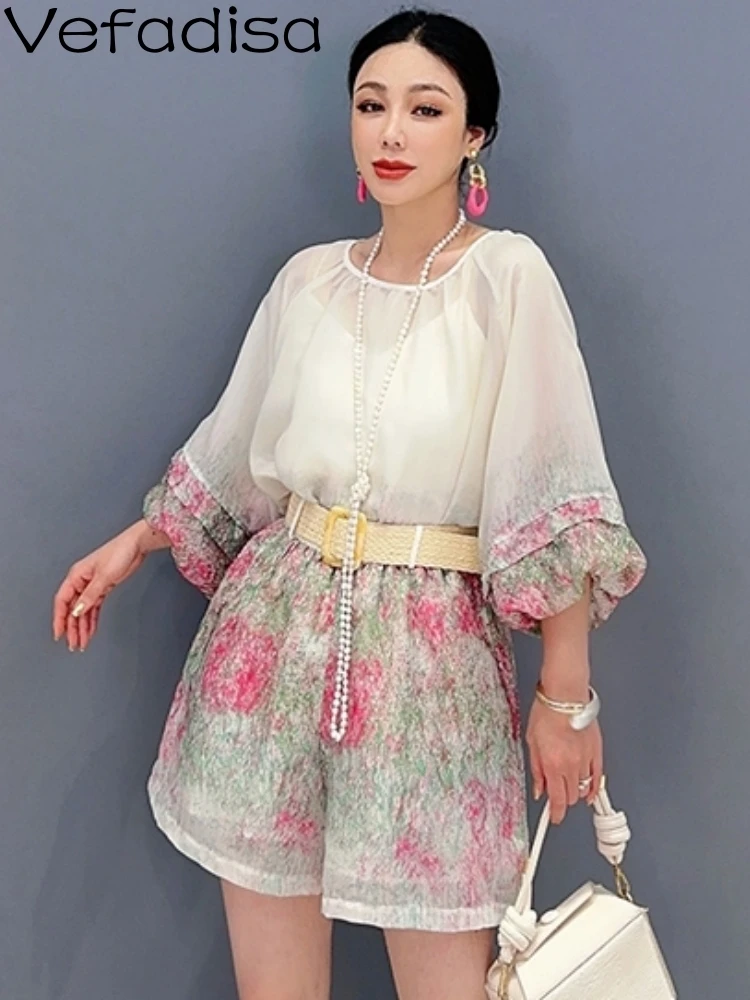 

Vefadisa 2023 Summer Women Fashion Sunscreen Top Casual Flower Shorts Two Piece Set Personalized Cute Girl Matching Sets ZY1660