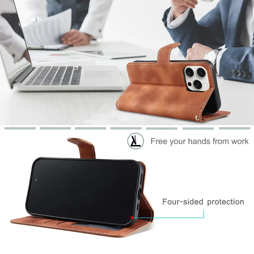 Кожаный чехол Skin Feel для Samsung Galaxy A16 A15 A14 A13 A12 A11 A10S A10 A06 A05S A05 A04E A03 F04 F54 F62 4G 5G Book Cover