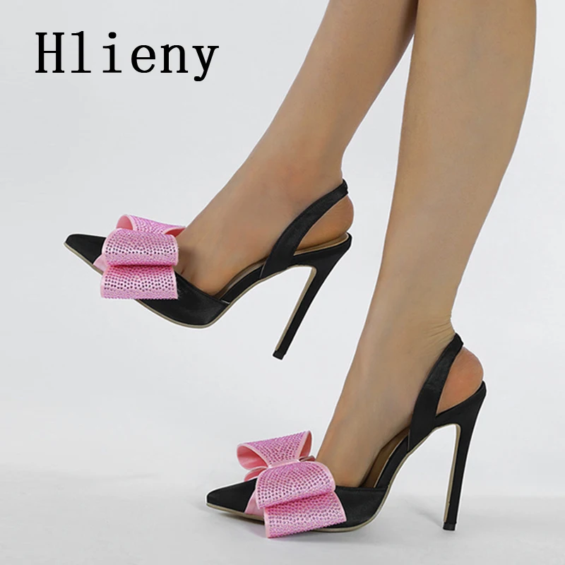 

Hlieny New Pumps Women Fashion Crystal Butterfly Knot Sexy Pointed Toe Stripper Heels Party Female Party Wedding Sandals Shoes