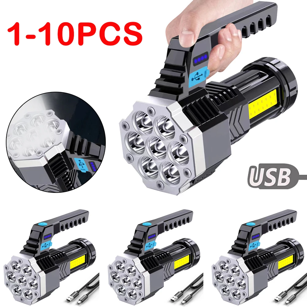 

7LED Flashlight Outdoor Lamp Portable Light USB Rechargeable Torch Handheld COB LED Flashlight Built-in Battery for Camping Ligh