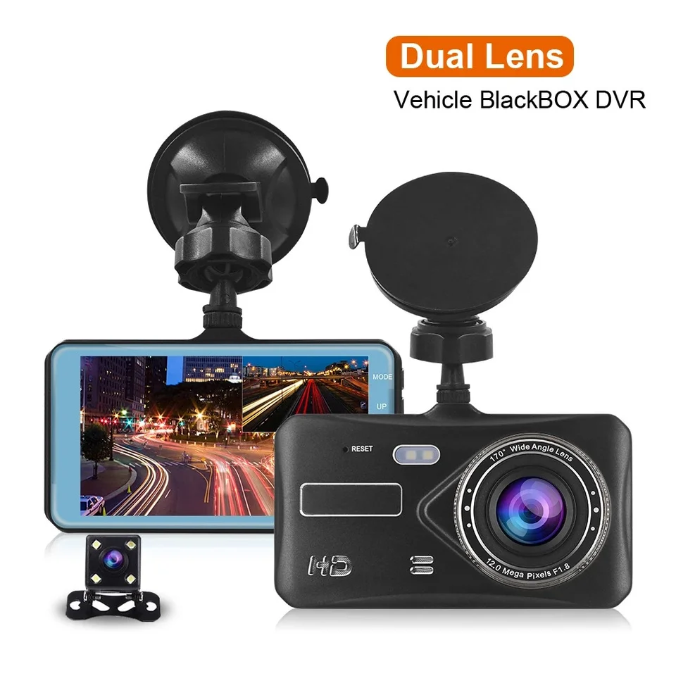 4 inch touch scree dashcam dual camera 1080p Mini car dvr 2 channel dash cam front and rear 1080p dual lens car dashcam