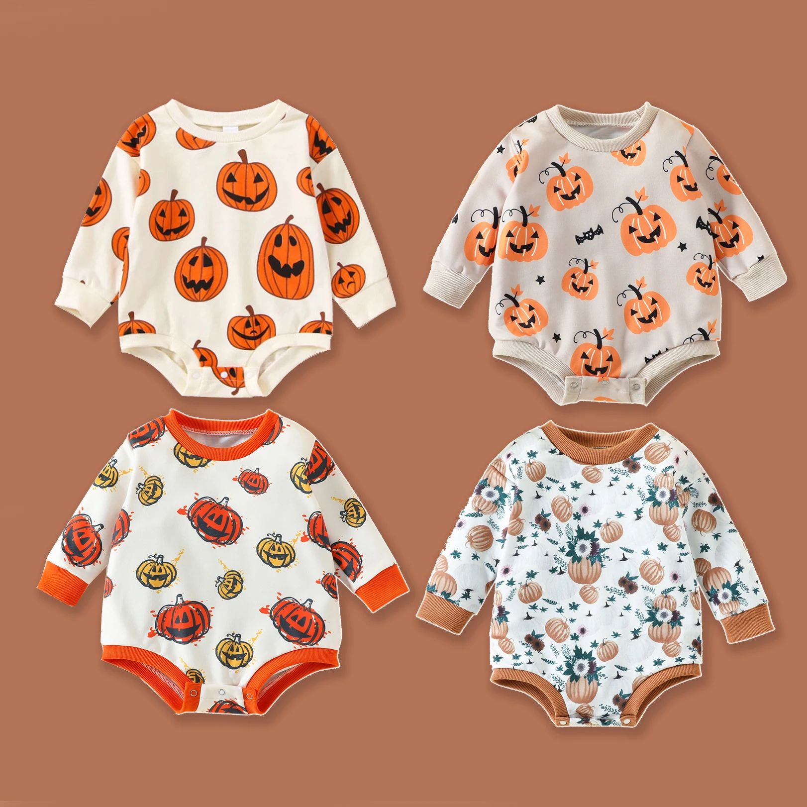 

2022 Fall Winter Newborn Infant Baby Halloween Romper Boys Girls Onesies Boutique 0-24 Months Pumpkin Bodysuit Neutral Toddler